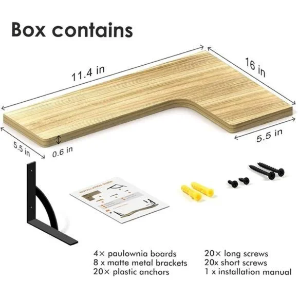 Corner Floating Shelves Wall Mounted Set of 4, Wood Display Storage Wall Shelves